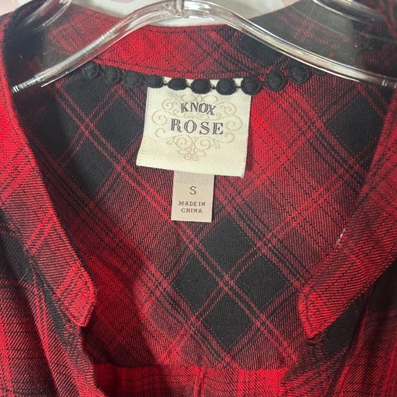 Knox Rose Small Red Black Boho Dress Tunic Buffalo Plaid Festive Christmas Cabin - Picture 4 of 10